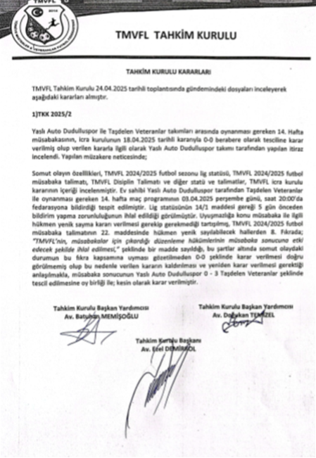 TAHKİM KURULU KARARLARI 24.04.2025